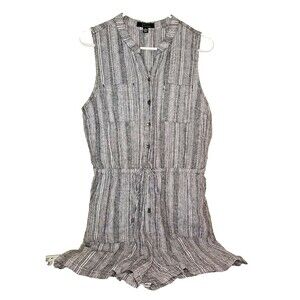 Kelly Renee Blue & White Striped Women's Romper shorts Medium 54% Linen      T16